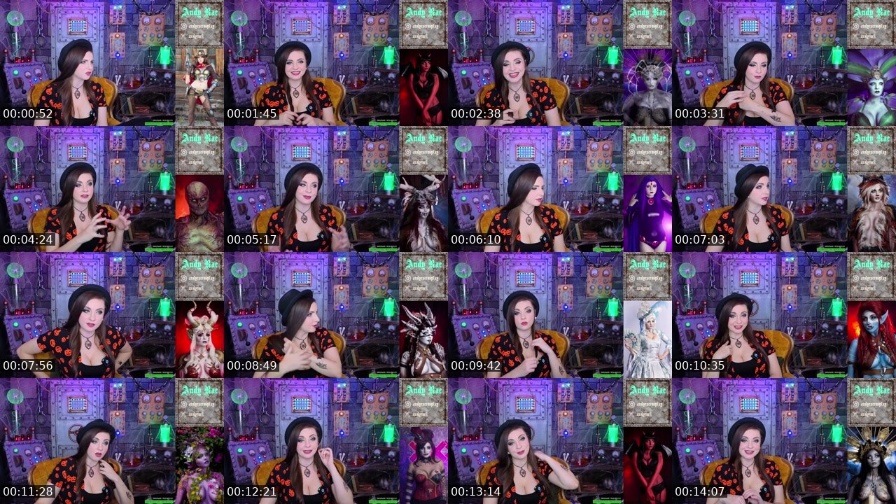 Contact-sheet preview of AndyRaeCosplay's Twitch recording
