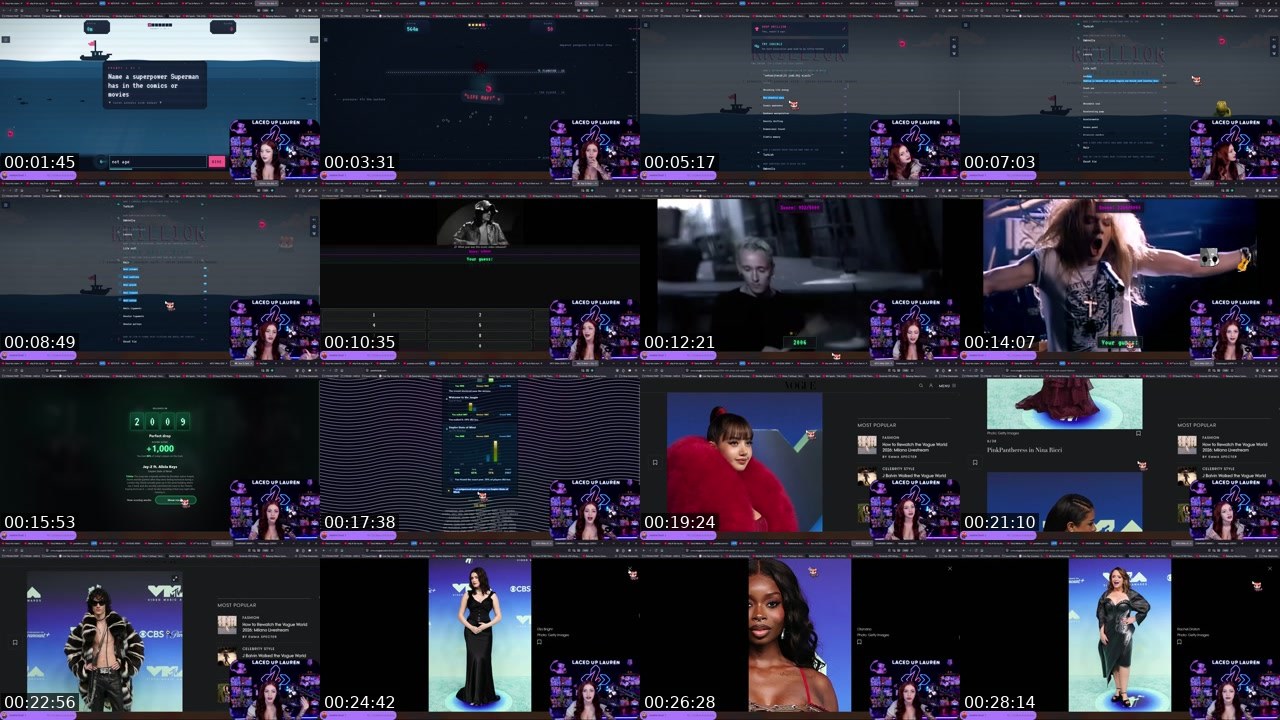 Contact-sheet preview of LacedUpLauren's Twitch recording