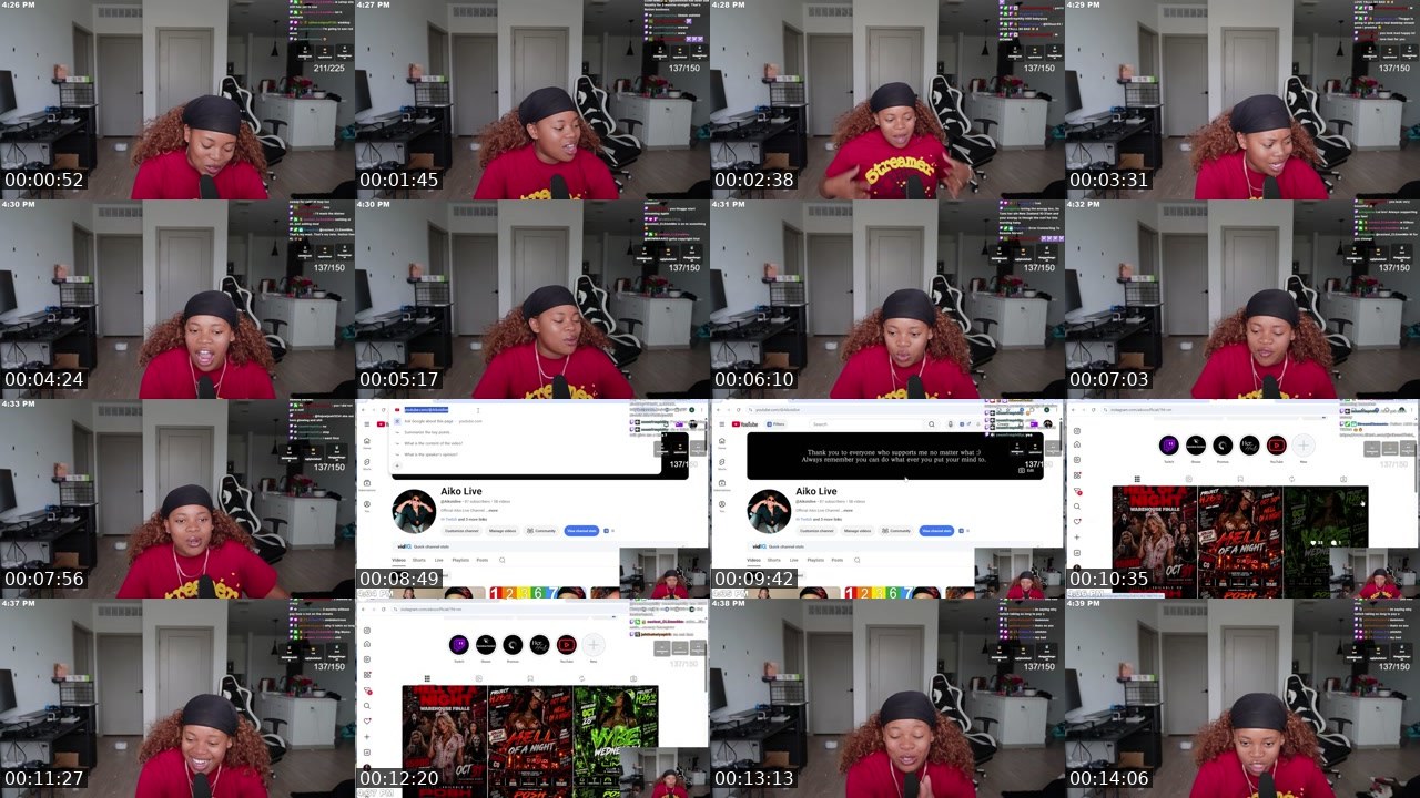 Contact-sheet preview of Aikooofficial's Twitch recording