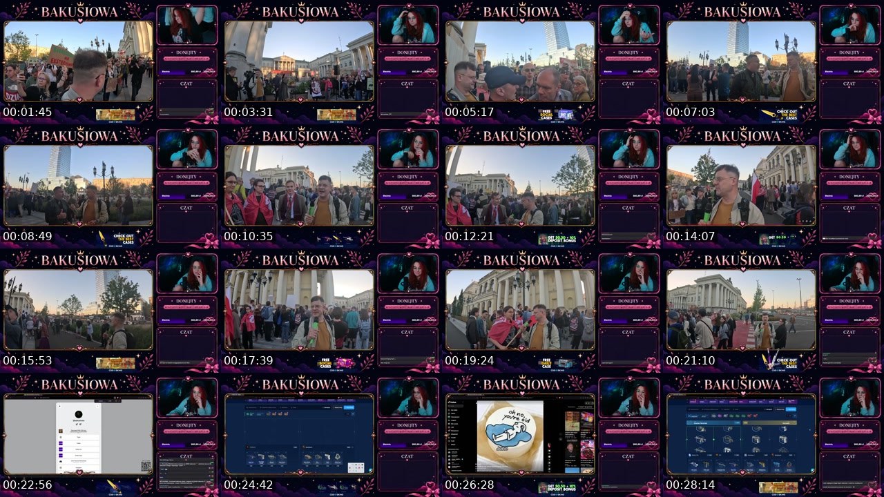 Contact-sheet preview of Bakusiowa's Twitch recording