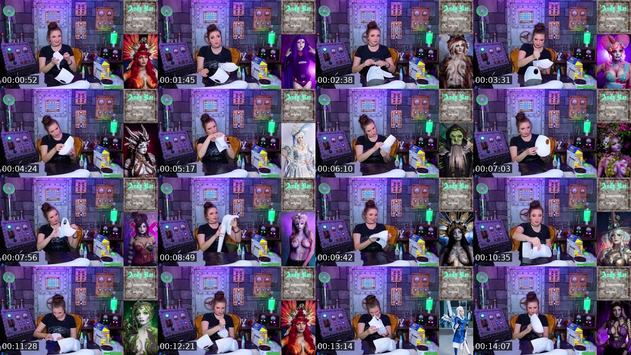 Contact-sheet preview of AndyRaeCosplay's Twitch recording