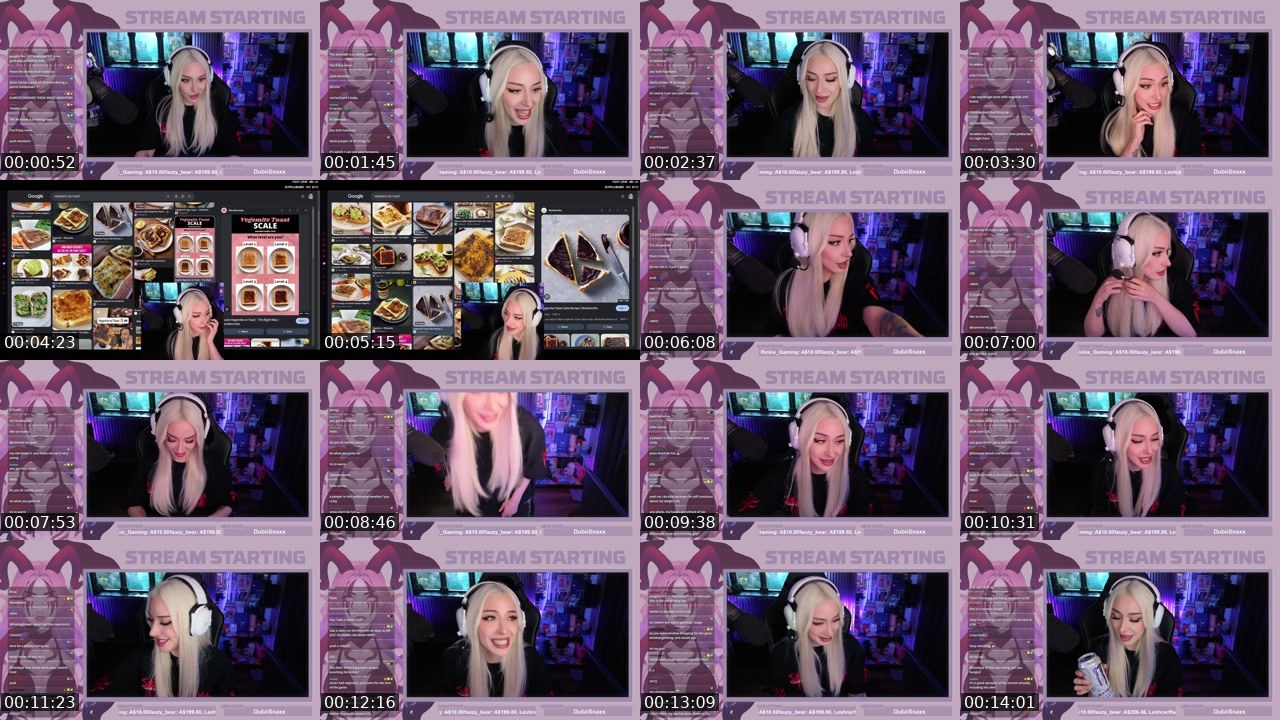 Contact-sheet preview of sarina's Twitch recording