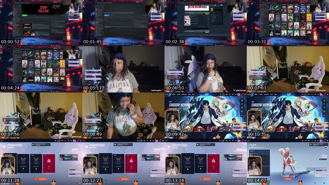 Contact-sheet preview of XoMzAngelXo's Twitch recording