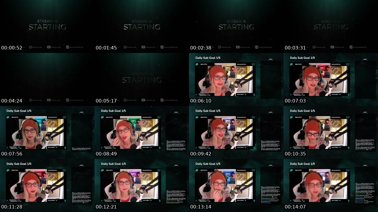 Contact-sheet preview of tenacious_dee_'s Twitch recording
