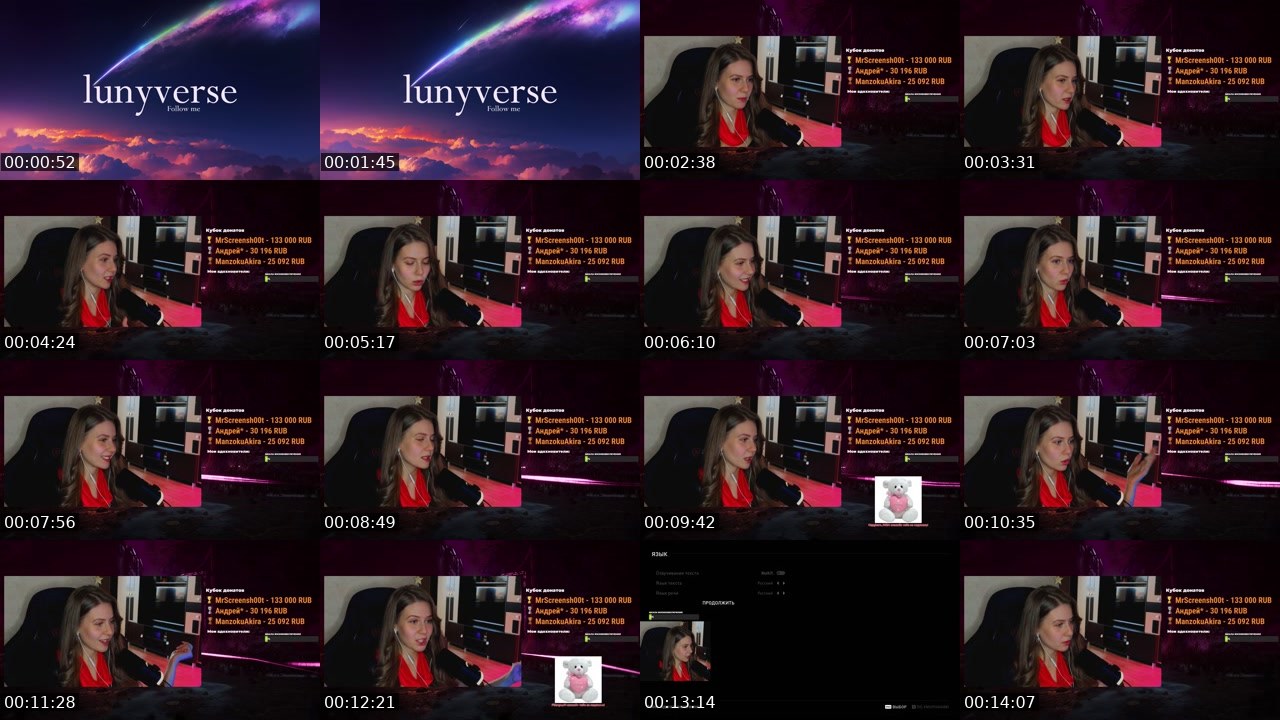 Contact-sheet preview of lunyverse's Twitch recording