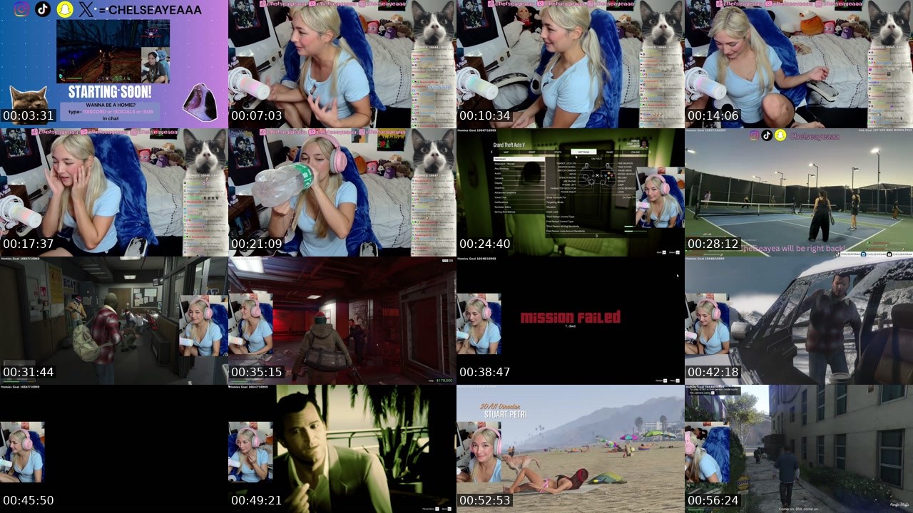 Contact-sheet preview of chelseayea's Twitch recording