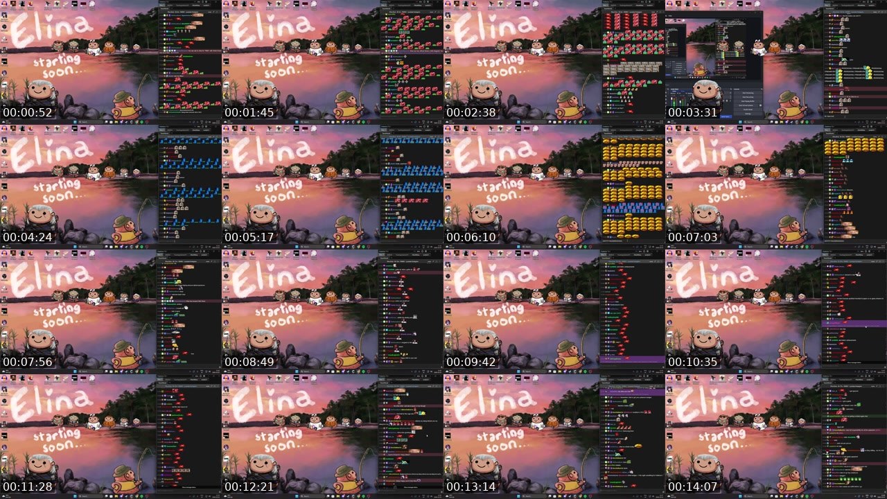 Contact-sheet preview of Elina's Twitch recording