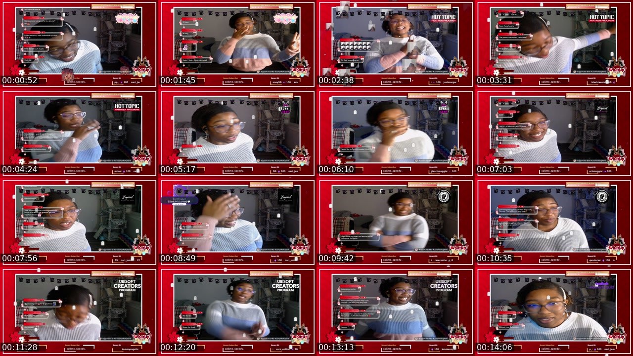 Contact-sheet preview of WhatUpTank's Twitch recording