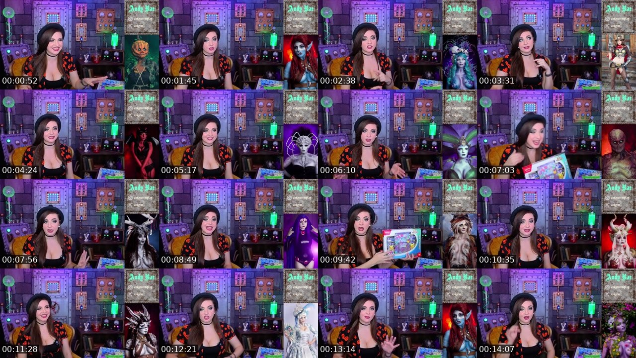 Contact-sheet preview of AndyRaeCosplay's Twitch recording