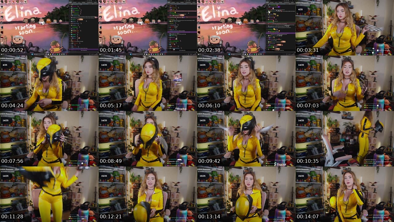 Contact-sheet preview of Elina's Twitch recording