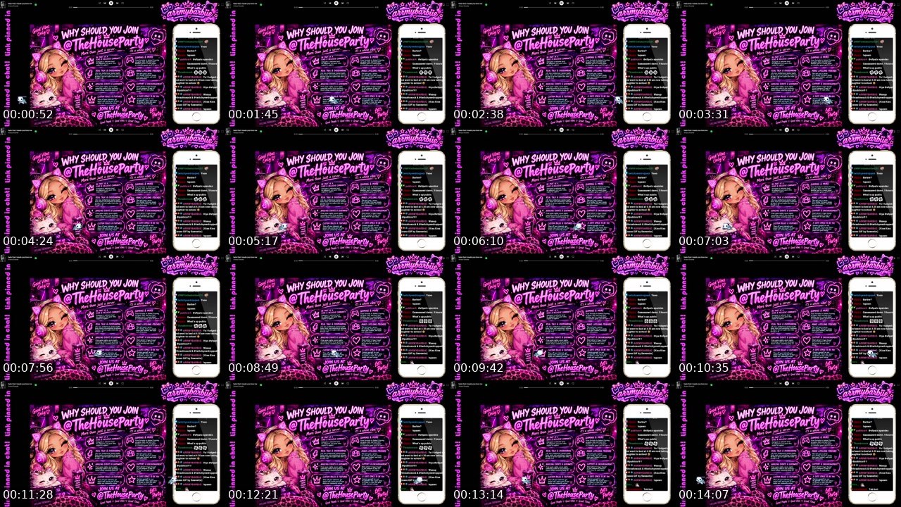 Contact-sheet preview of ARRMYBARBiiE's Twitch recording