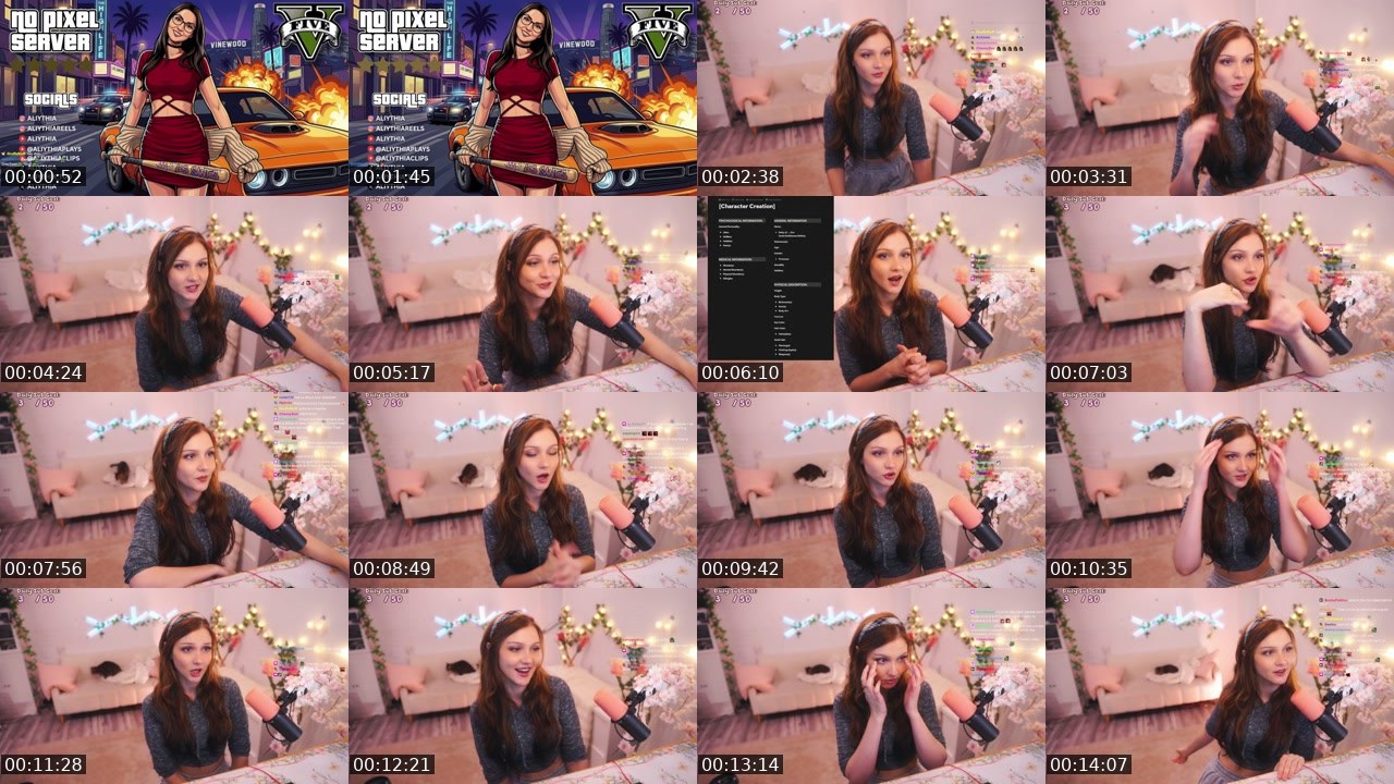 Contact-sheet preview of Aliythia's Twitch recording