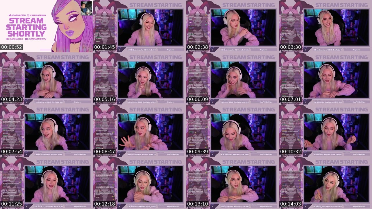 Contact-sheet preview of sarina's Twitch recording