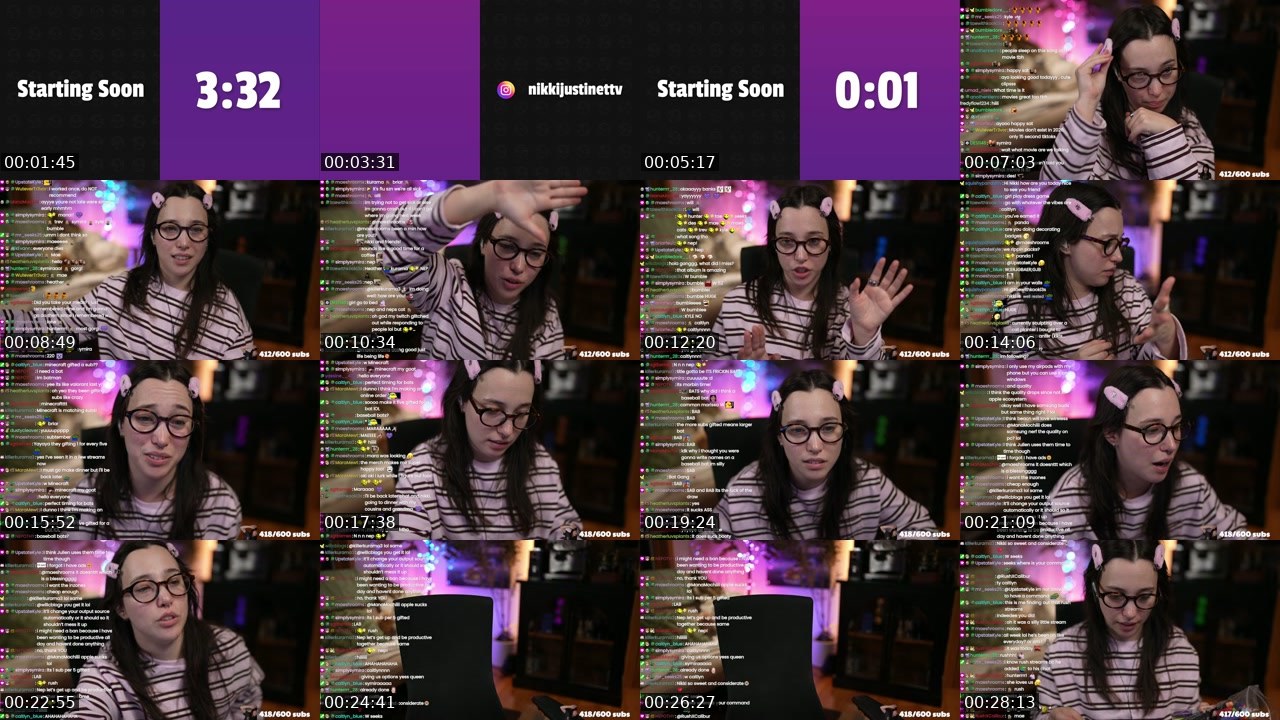 Contact-sheet preview of nikkijustine's Twitch recording