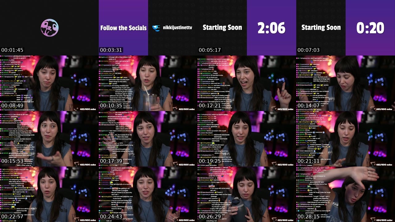 Contact-sheet preview of nikkijustine's Twitch recording