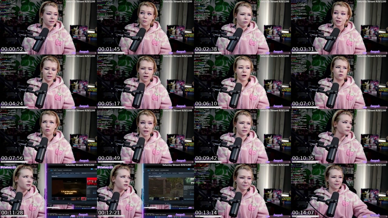 Contact-sheet preview of ClaRawrrXD's Twitch recording