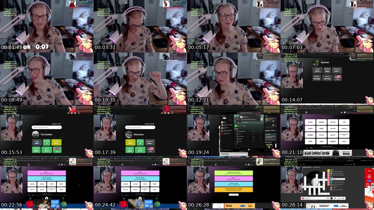 Contact-sheet preview of TheRoxiePop's Twitch recording
