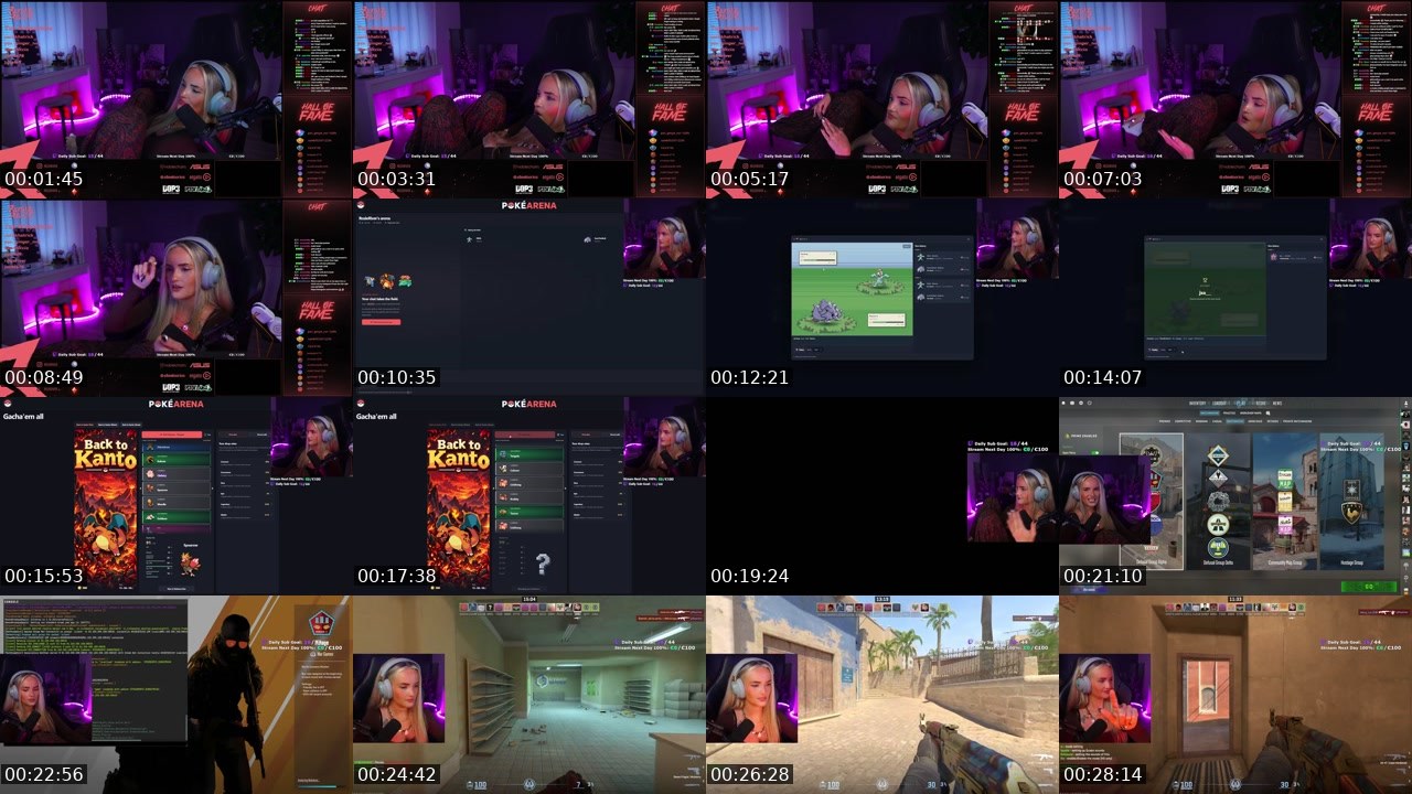 Contact-sheet preview of RosieRiver's Twitch recording
