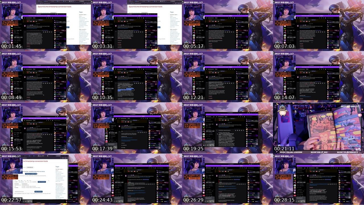Contact-sheet preview of Corvina's Twitch recording