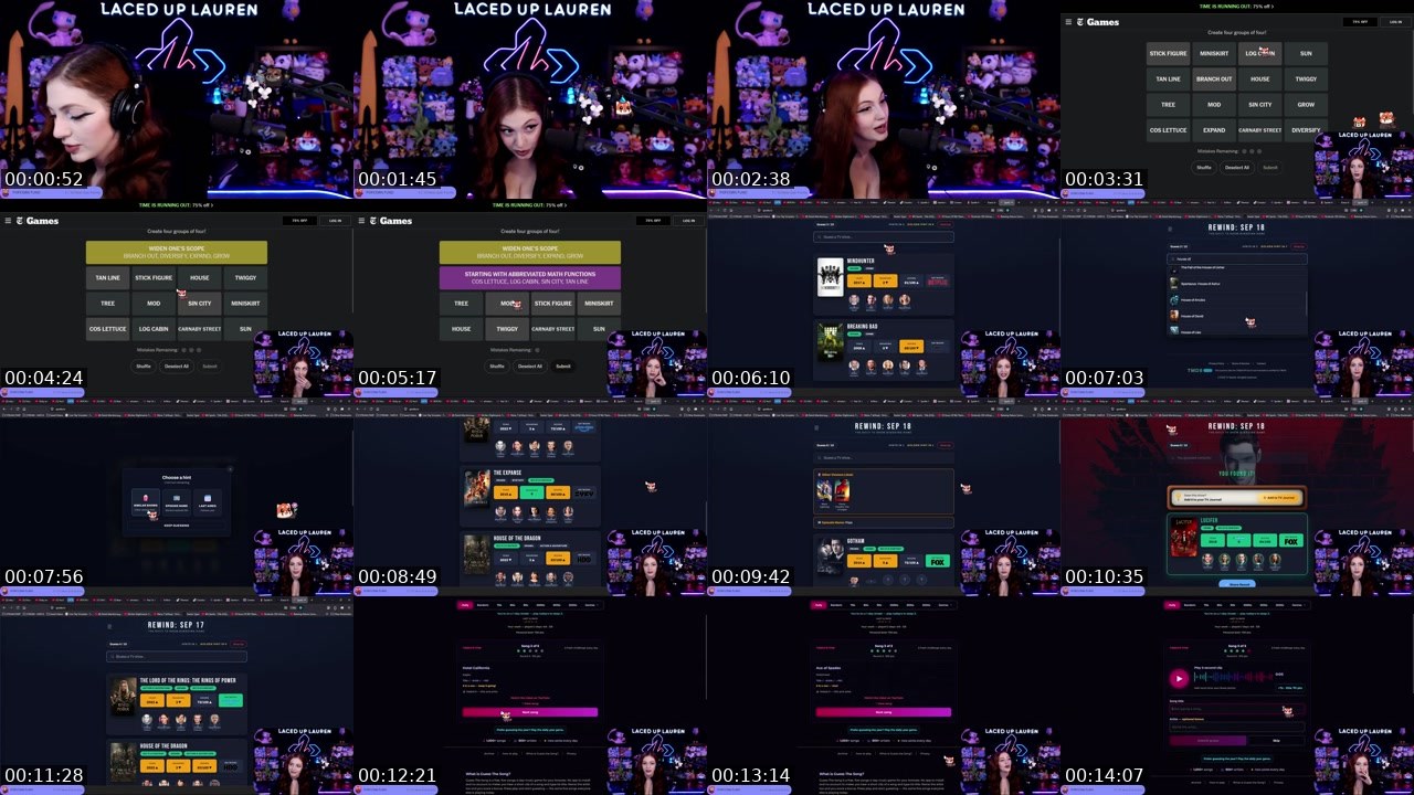 Contact-sheet preview of LacedUpLauren's Twitch recording