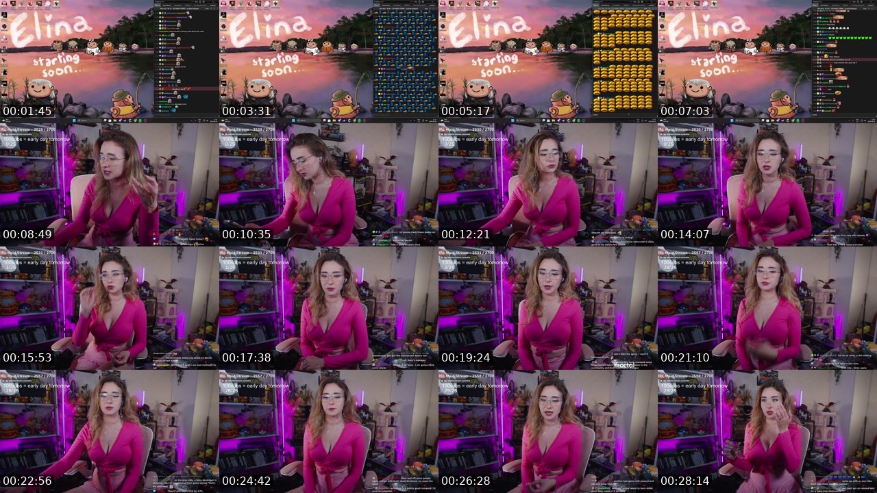 Contact-sheet preview of Elina's Twitch recording