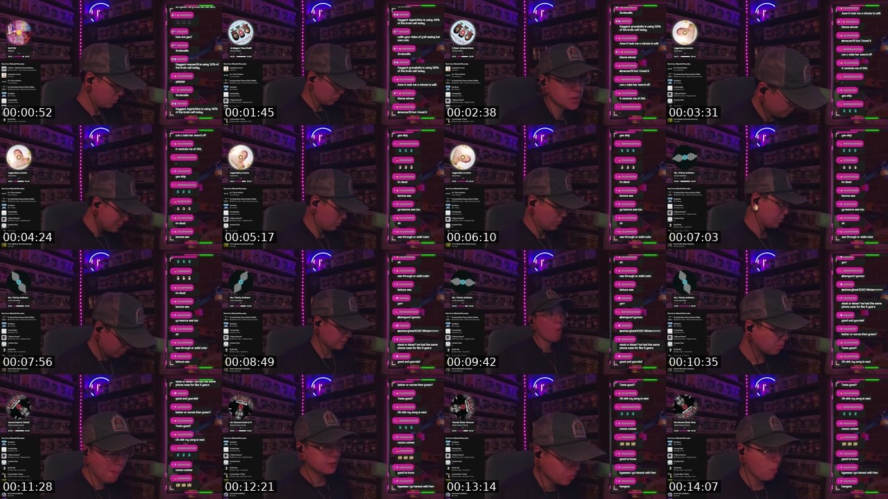 Contact-sheet preview of AgentAlice's Twitch recording