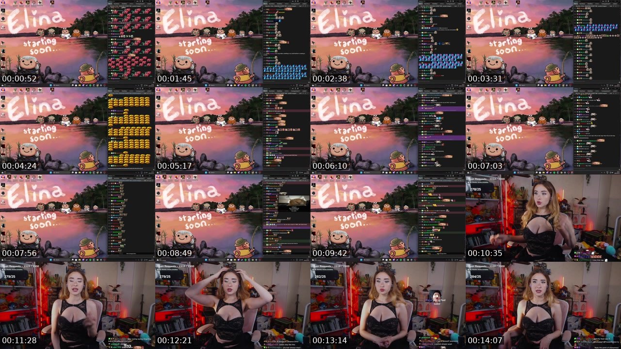 Contact-sheet preview of Elina's Twitch recording