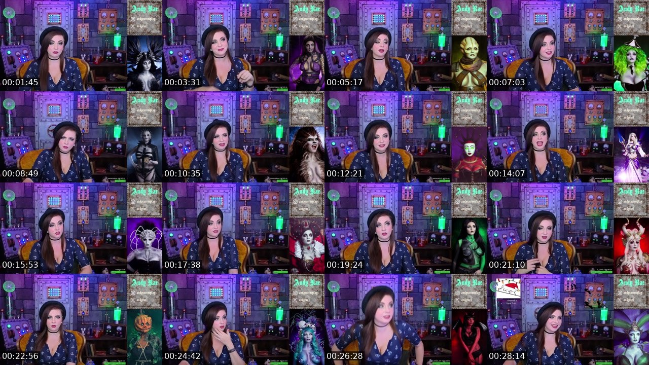 Contact-sheet preview of AndyRaeCosplay's Twitch recording
