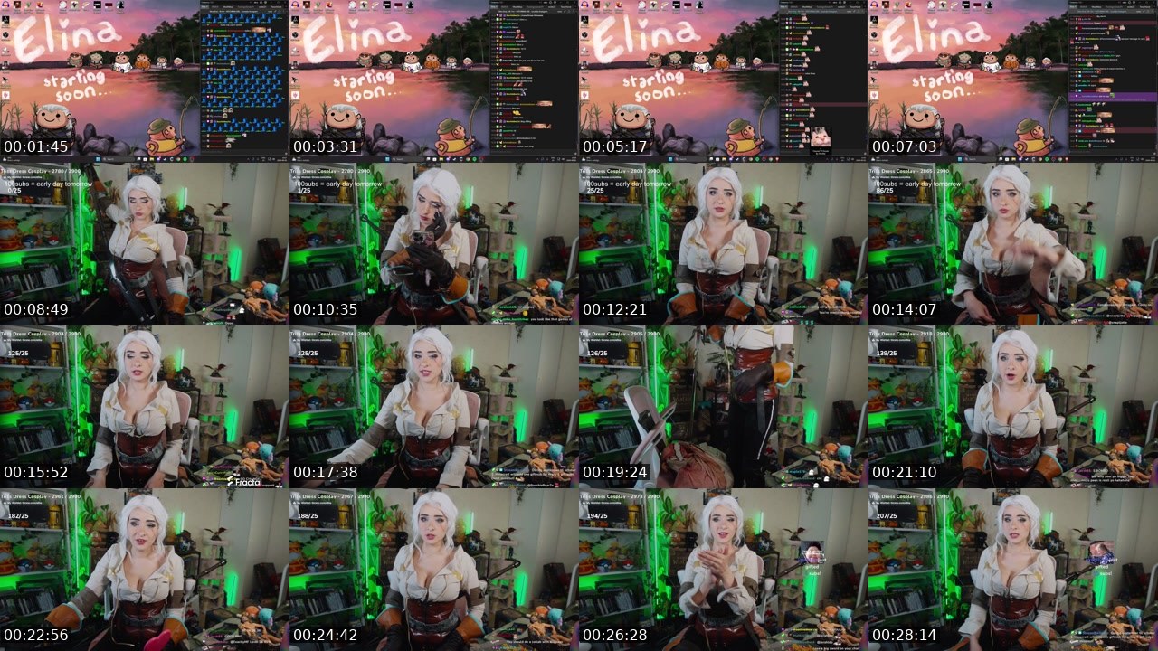 Contact-sheet preview of Elina's Twitch recording