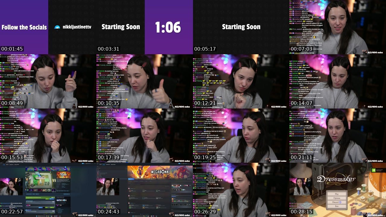 Contact-sheet preview of nikkijustine's Twitch recording