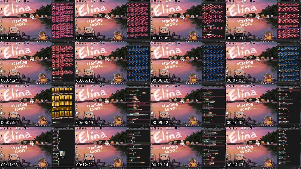 Contact-sheet preview of Elina's Twitch recording