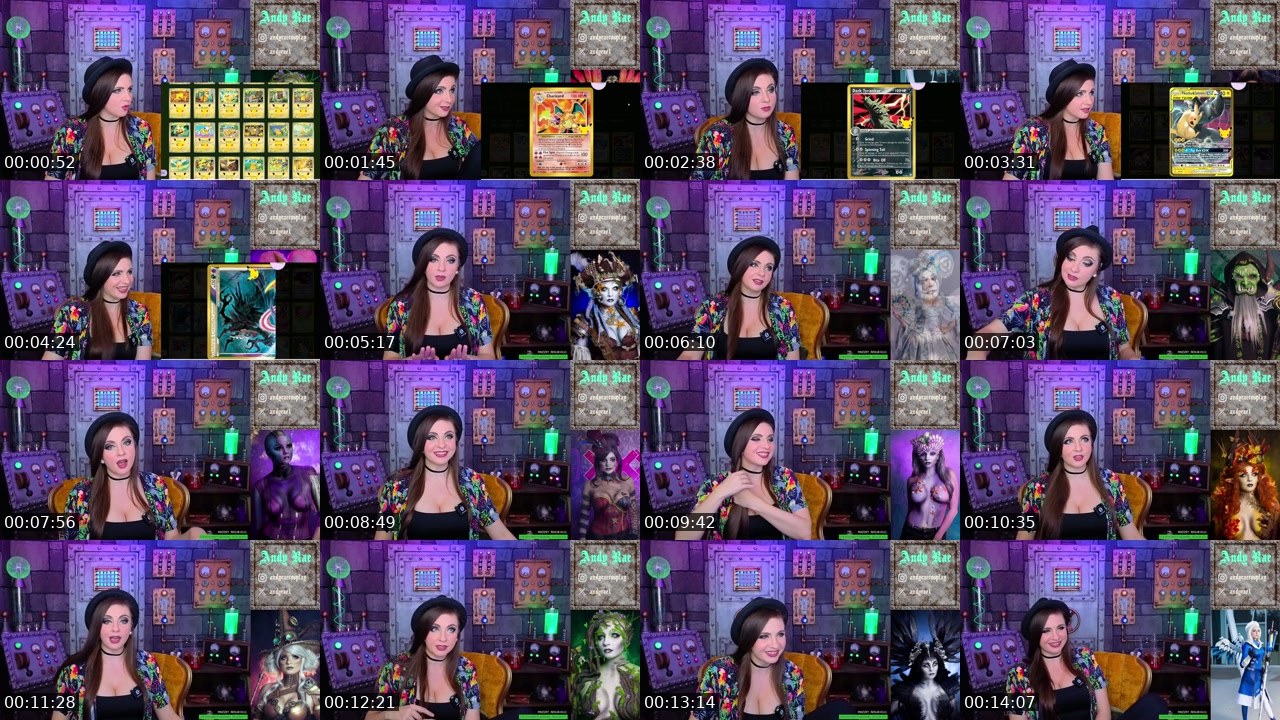 Contact-sheet preview of AndyRaeCosplay's Twitch recording