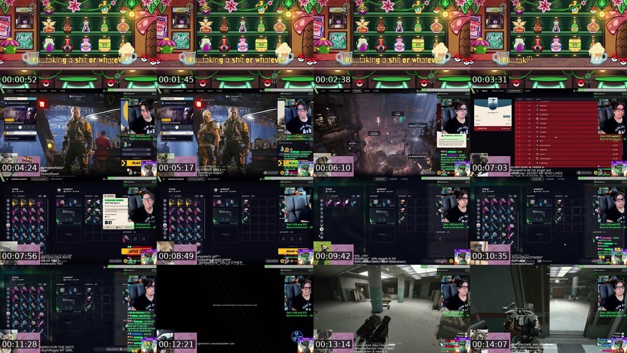 Contact-sheet preview of AuntKegger's Twitch recording