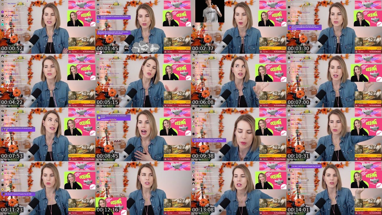 Contact-sheet preview of Celina's Twitch recording