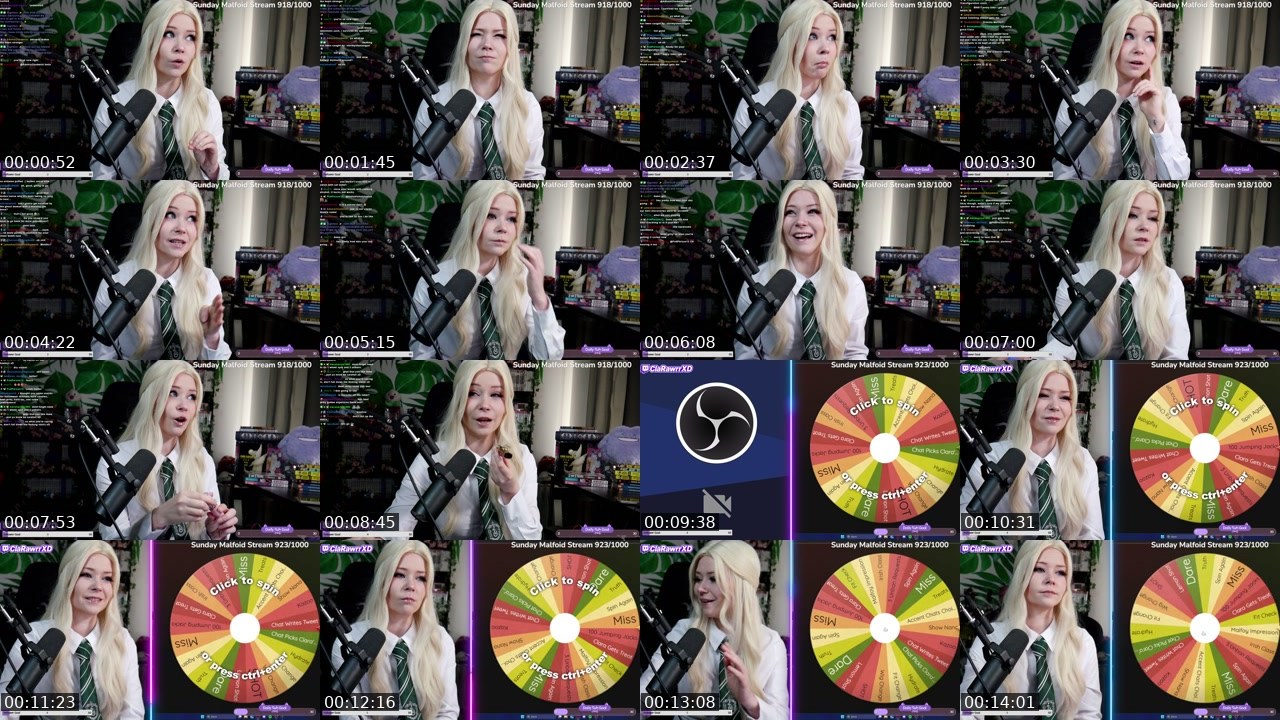 Contact-sheet preview of ClaRawrrXD's Twitch recording