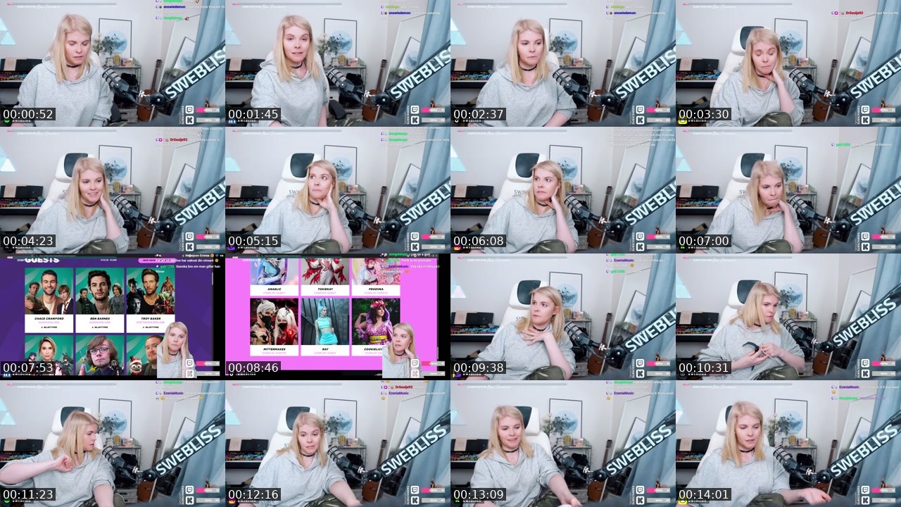 Contact-sheet preview of Swebliss's Twitch recording
