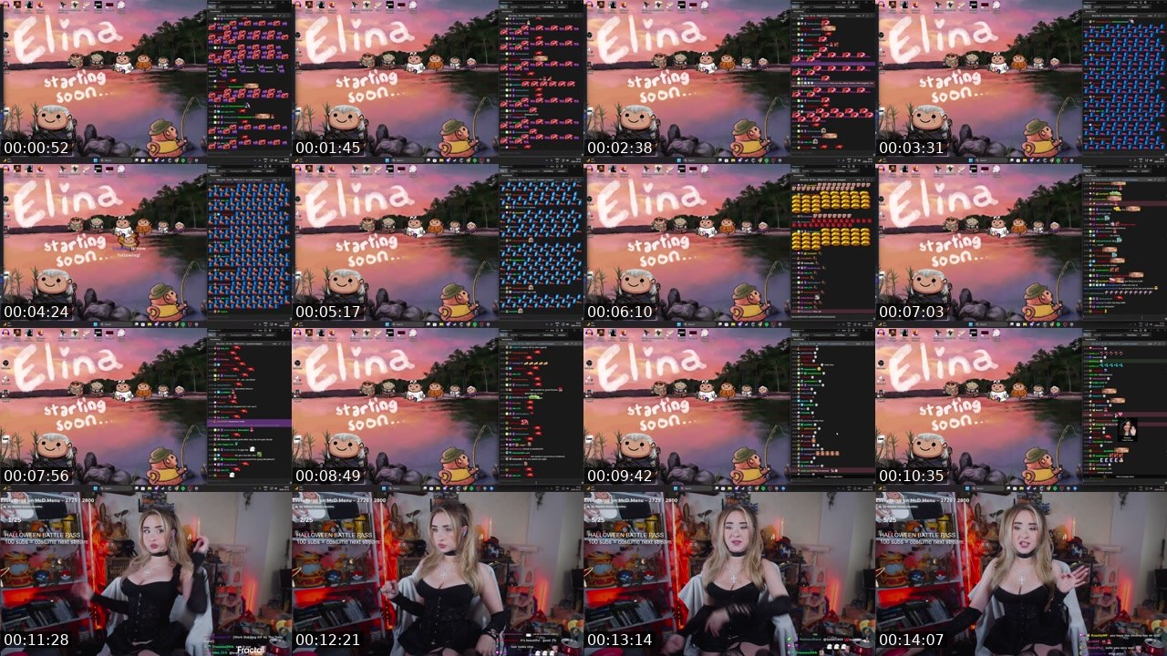 Contact-sheet preview of Elina's Twitch recording