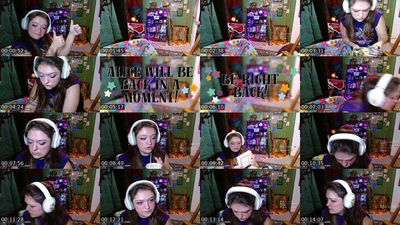 Contact-sheet preview of TheCuriousAlice's Twitch recording