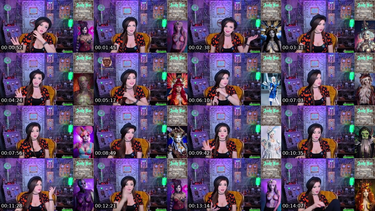 Contact-sheet preview of AndyRaeCosplay's Twitch recording
