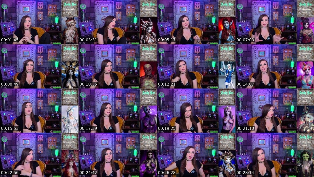 Contact-sheet preview of AndyRaeCosplay's Twitch recording